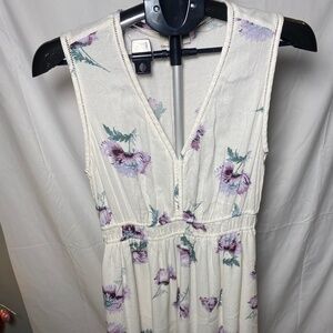 Lucky Brand Floral Midi Dress Women S Cream Purple Boho Cottagecore V Neck